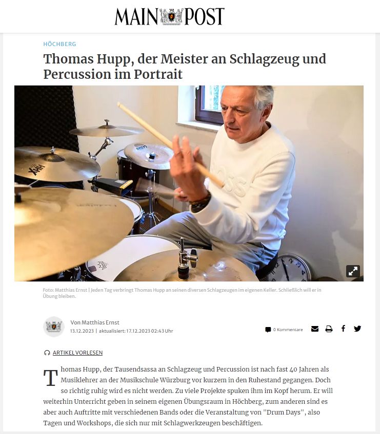 Thomas Hupp Interview mit Matthias Ernst, Main-Post im Dezember 2023